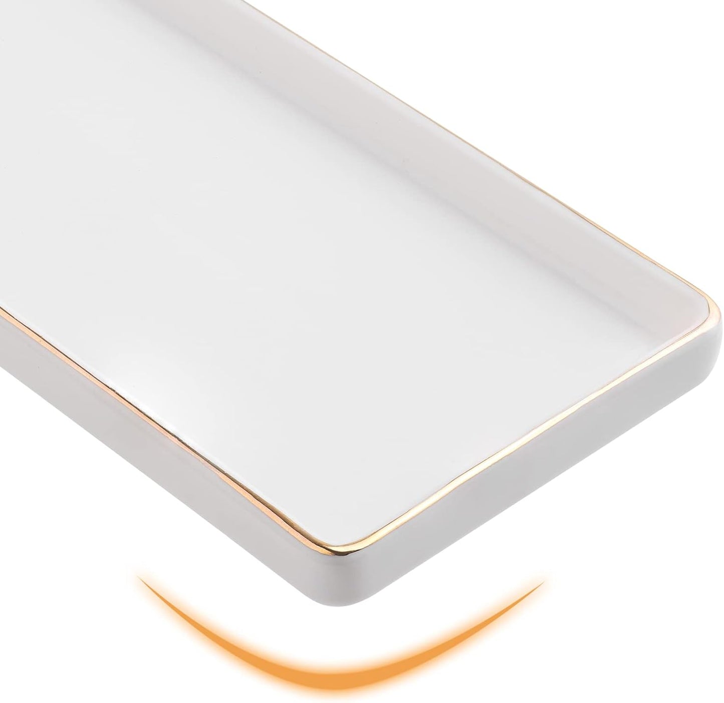 Gurygo 10" Bathroom Tray, Ceramic Vanity Trays for Bathroom, Small Ceramic Tray, Kitchen Soap Trays for Kitchen Counter (White with Gold-Edged, 10",Set/1)