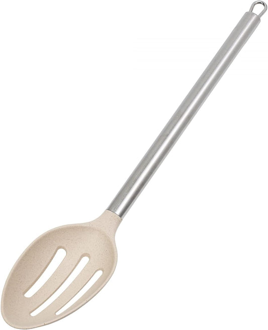 Beille Cream Wheat Straw Slotted Spoon with Stainless Steel Handle Kitchen Utensils, 13 Inch