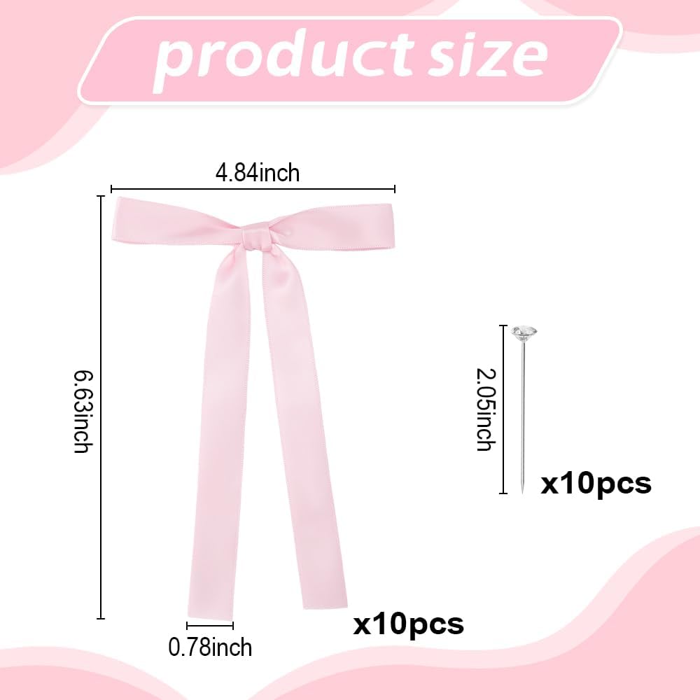 Bow Cake Toppers, 10 Pcs Large Pink Bows Cupcake Toppers Themed Party Decorations, Pink Birthday Cake Decorations for Wedding Baby Shower Party Supplies