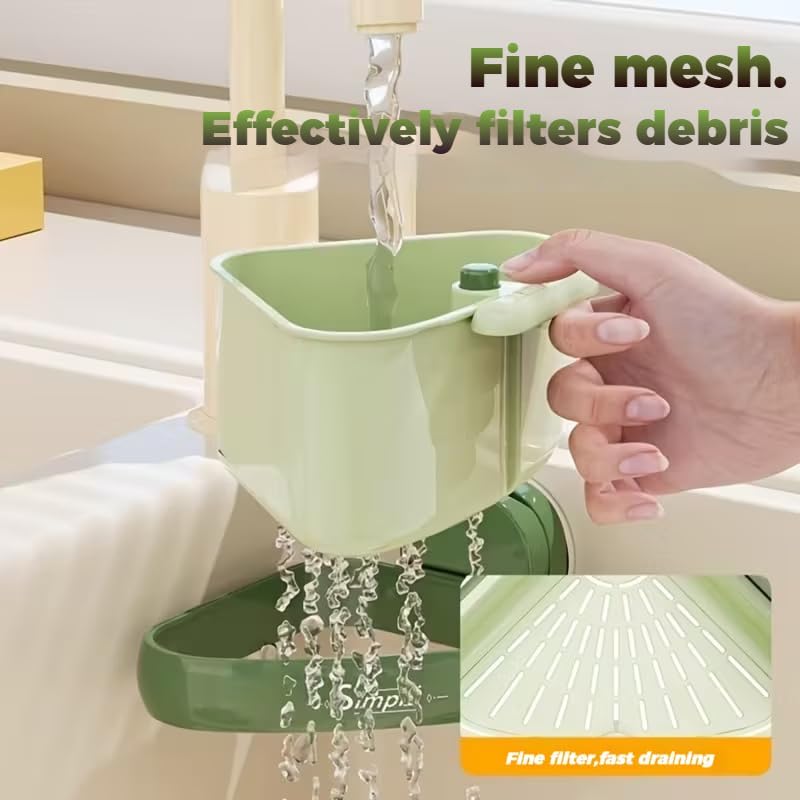 Suction Cup Sink Corner Rack, 2025 Upgrade Corner Sink Strainer Basket, One-Press Automatic Dumping, Suction Cup Press Sinks Drainer Basket, Sponge Storage Rack, Durable and Easy Cleaning G