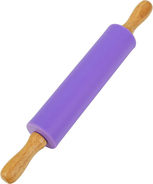 Koogel Rolling Pin for baking, 12 Inch Non-Stick Silicone Handle Rolling Pin for Kids Kitchen Activity