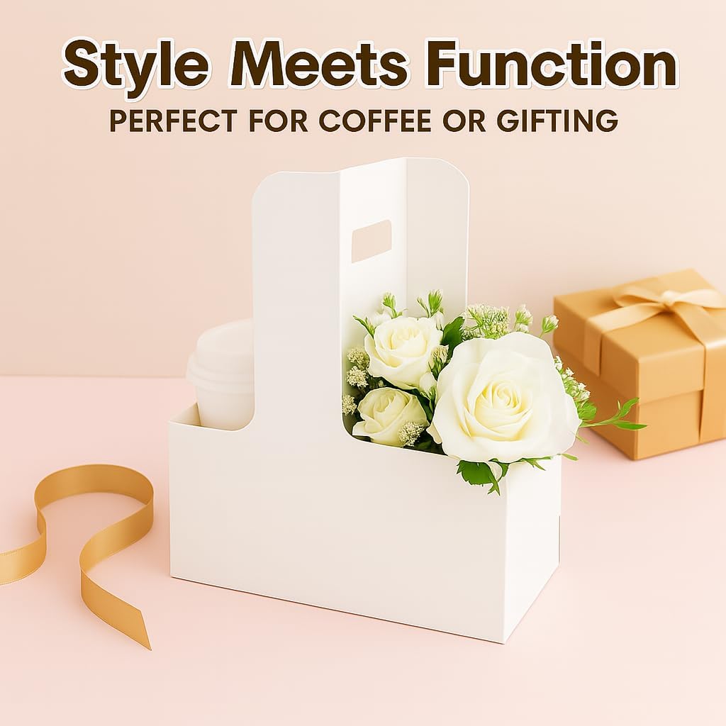 15Pcs -2 Cup Drink Carrier with Handle - Paper Cup Holder, Coffee Carriers Tray for Drinks, Disposable Takeaway Cardboard Holders To Go for Food Delivery, Uber Eats/Door Dash Two or 4 Kraft Paperboard