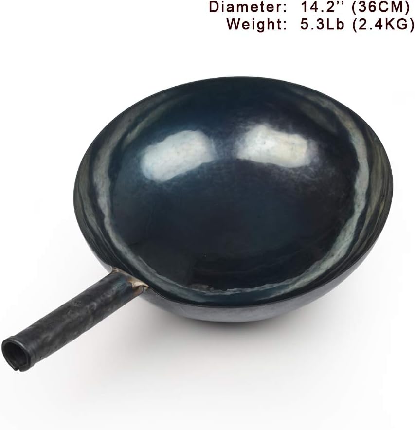 臻三环 ZhenSanHuan Chinese Hand Hammered Iron Woks and Stir Fry Pans, Non-stick, No Coating, Carbon Steel Pow (36CM, Blue Black - Seasoned)