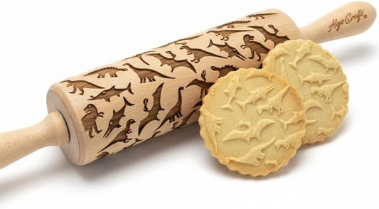 DINOSAURS EMBOSSING ROLLING PIN ENGRAVED with DINOSAURS for EMBOSSED COOKIES JURASSIC ANIMALS TYRANNOSAURUS REX
