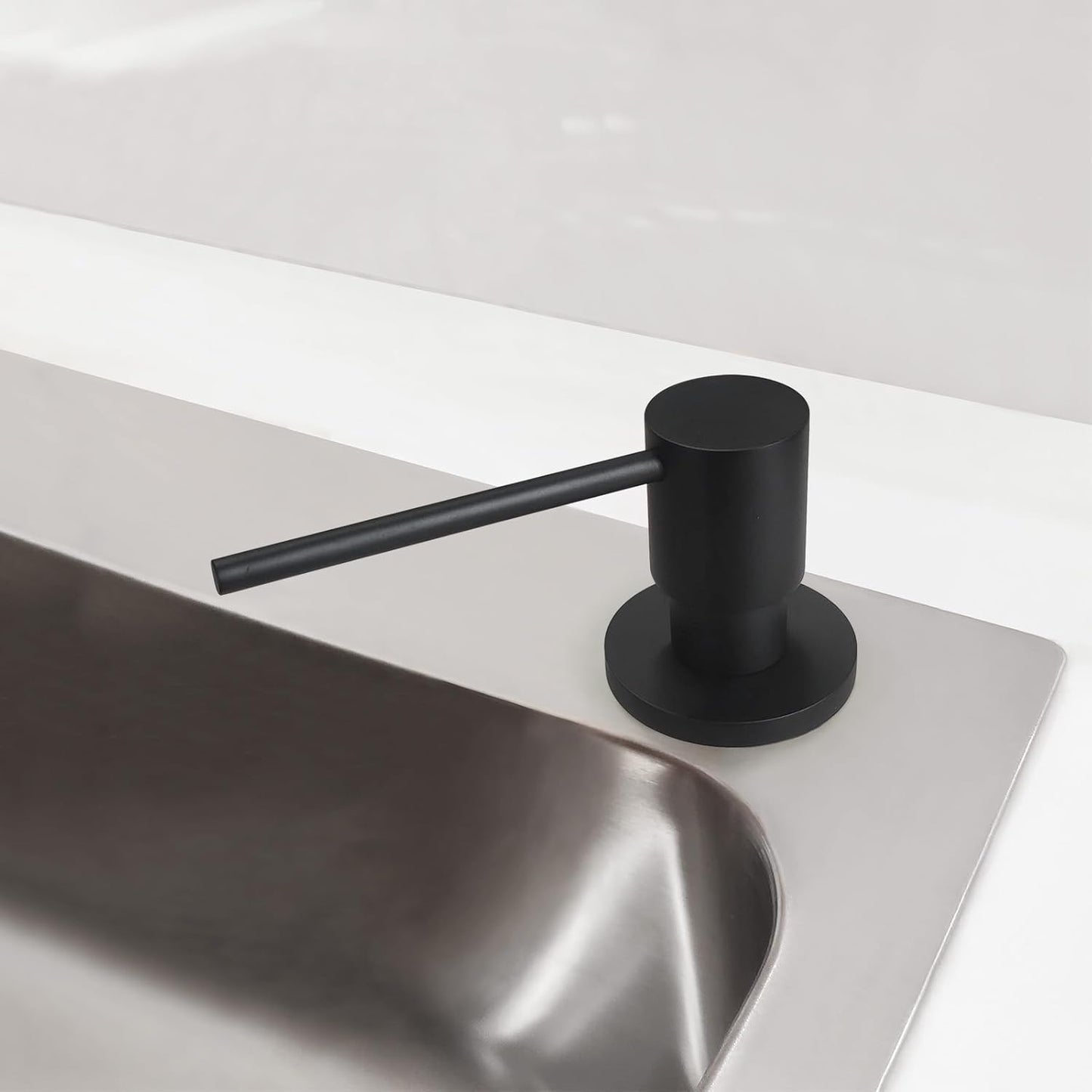 Matte Black All Brass Soap Dispenser for Kitchen Sink Countertop Sink Soap Dispenser 17 OZ Bottle Built in Refill from The Top with Long Spout