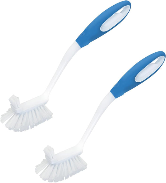 Lola Products Pro Utility All Purpose Kitchen Cleaning Brush, Durable Bristles, Comfort Ergonomic Rubber Non-Slip Grip, Built-in Food Scraper, 2 Pack