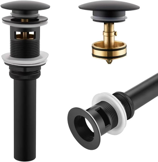 KOKOSIRI Bathroom Sink Drain with Detachable Hair Catcher, Matte Black Pop Up Sink Drain with Strainer Basket Anti Clogging for Vanity Vessel Sink with Overflow, C1001BK