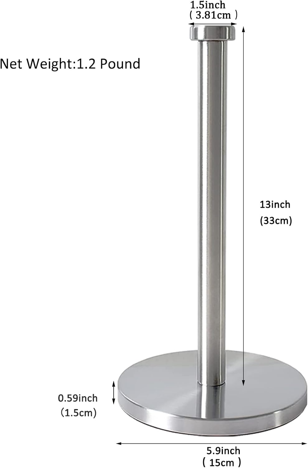 Silver Paper Towel Holder, Stainless Steel Countertop with Weighted Base