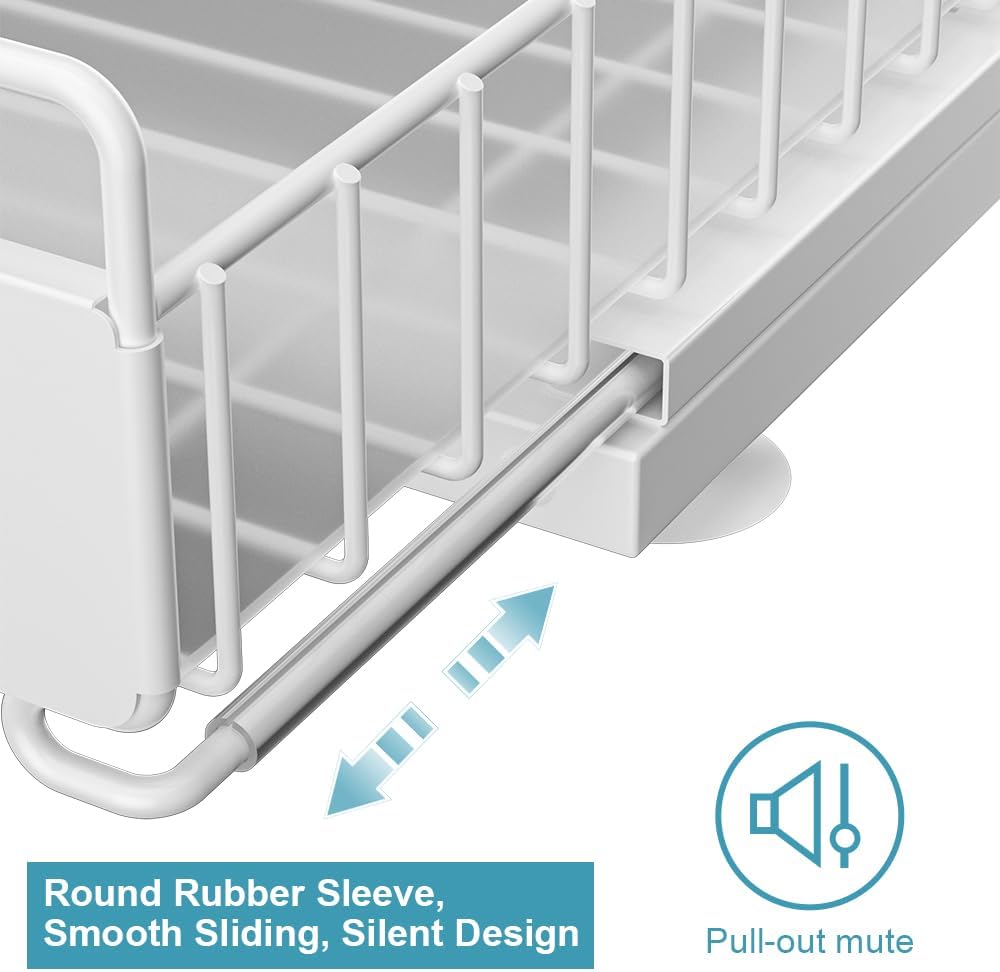 Under Sink Organizer, Pull Out Kitchen Cabinet Organizer, 2-Tier Metal Under Sink Organizers and Storage Height-Adjustable, Kitchen Bathroom Organizers and Storage Shelves, White