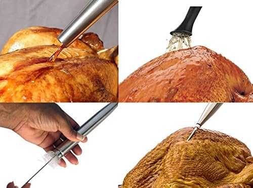 i Kito 4-in-1 Stainless Steel Turkey Baster Set With Meat Marinade Injector Silicone Infuser & Cleaning Brush