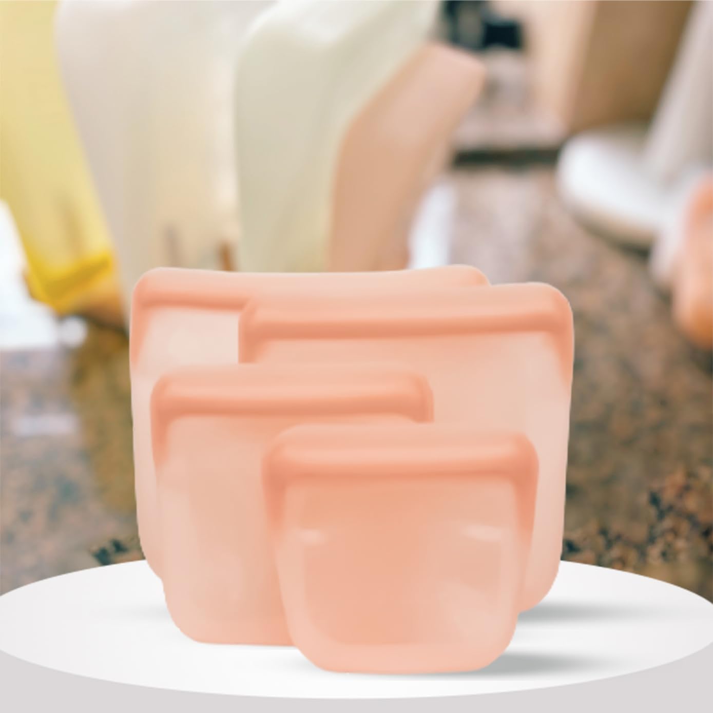 purifyou Set of 5 Reusable Silicone Storage Snack Bags 6oz / 16oz / 32oz / 64oz Self-Seal Food Storage Container for Fruits, Vegetables, Sandwiches, Dishwasher Safe & Leak-free (CloudPink, 64oz)