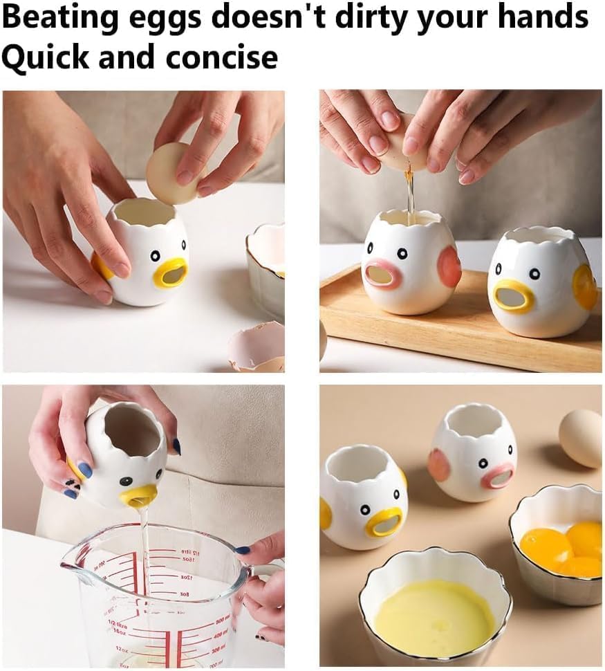 Ceramic Cute Egg Separator, Mini Egg White and Yolk Separator, Practical Kitchen Small Egg Filter Splitter, Kitchen Gadget Baking Assistant Tool, Dishwasher Safe (Yellow)
