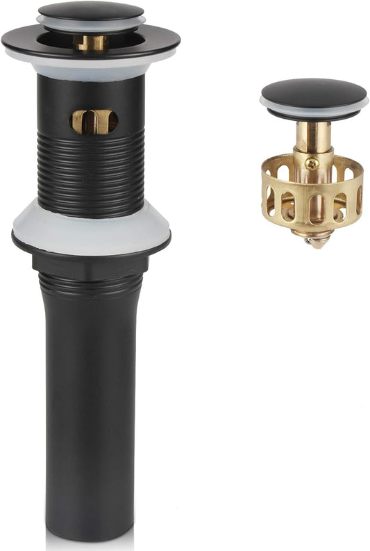 Detachable Basket Pop Up Drain Stopper with Overflow, Bathroom Lavatory Vanity Vessel Sink Drain, Black