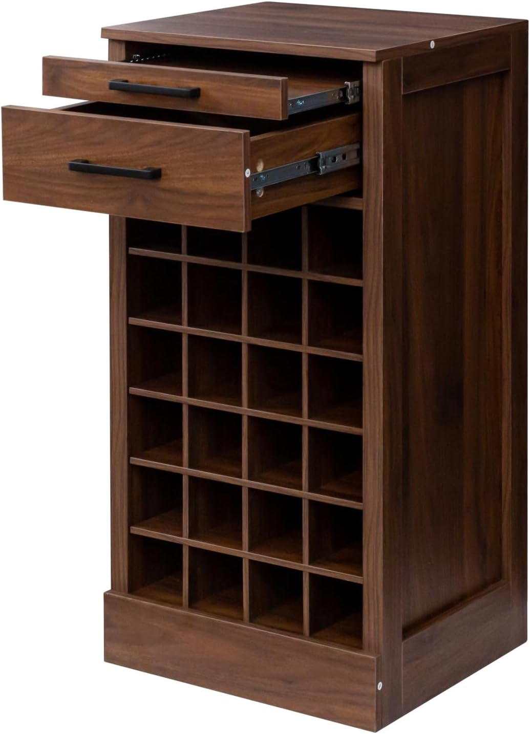 WERSMT 6-Tier Wine Rack Freestanding Floor with 2 Drawers, 24 Bottles Wood Wine Rack Counter for Small Space, Farmhouse Stackable Modular Wine Bottle Holder Rack, Walnut