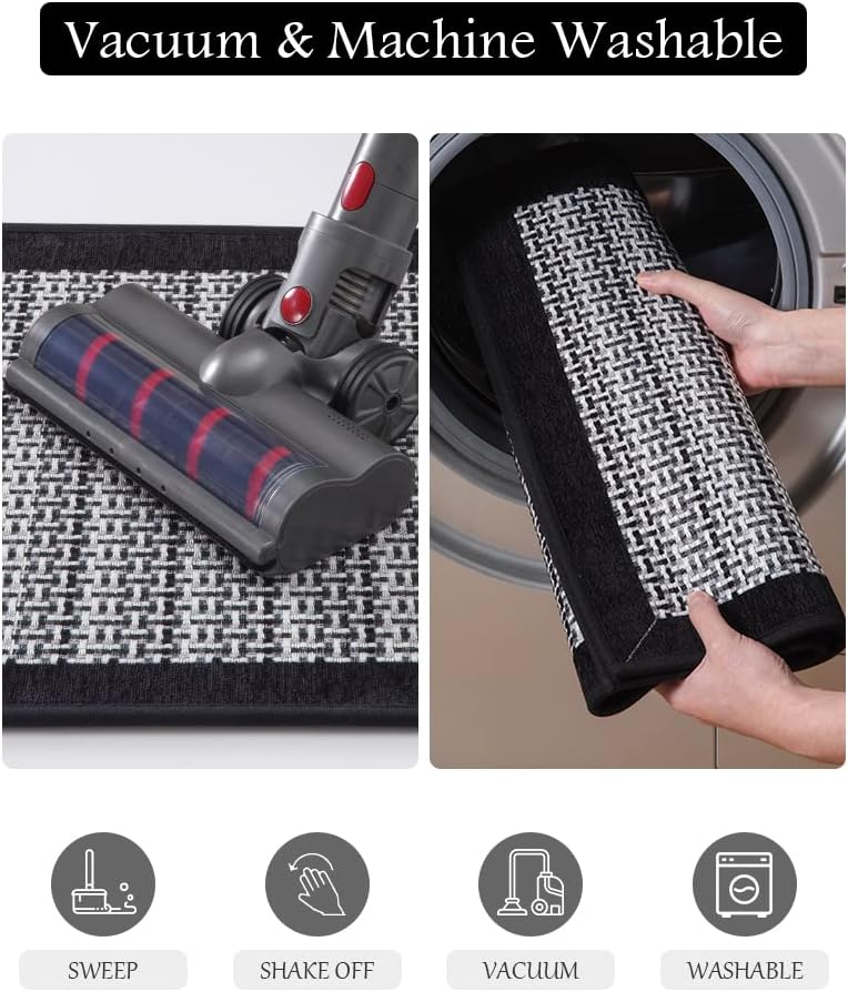 PADOOR Kitchen Mats for Floor, Kitchen Rugs Non Slip Washable, Rubber Backed Kitchen Runner Super Absorbent Kitchen Floor Mat Sink Rug, 25”x59” Black