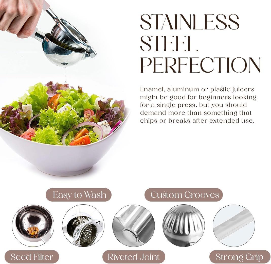 Bellemain Citrus Juicer | Metal Lemon Squeezer | Lime and Lemon Juicer Stainless Steel with Silicone Handles | Manual Juicer, Citrus Squeezer, Hand Held Juicer | Bar Juicer for Bartender (White)