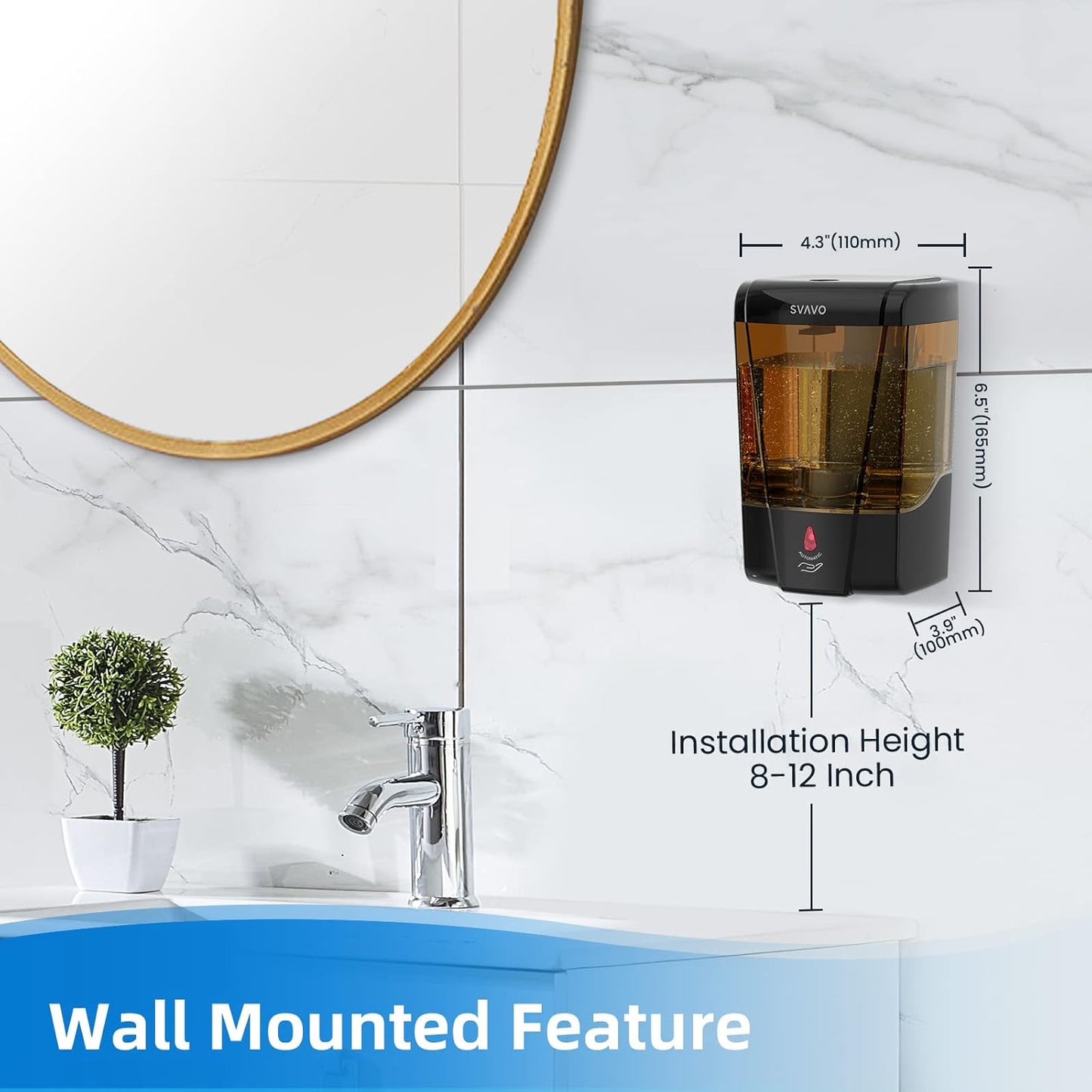 SVAVO Automatic Soap Dispenser Hand Soap Dispenser Wall Mount 600m/21fl.oz, Touchless Electric Sensor Pump Battery Operated for Offices Home Kitchen Bathroom Hotel Restaurant Commercial