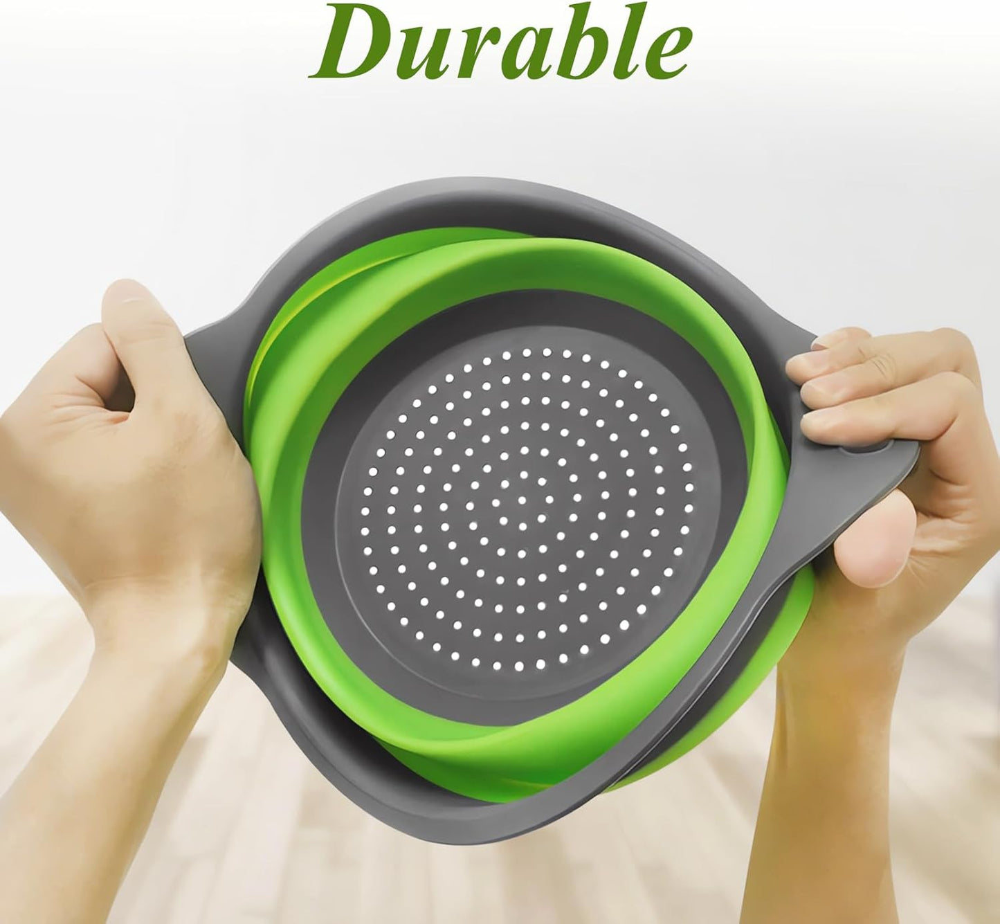 Collapsible Colander Set of 3, Space-Saving Foldable Strainer for Kitchen, 3 Sizes Food Strainer for Draining Pasta, Vegetable and Fruit, Kitchen Gadgets for Home Use and Outdoor Camping (Green)