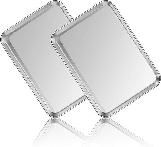 Stainless Steel Baking Sheet Set of 2, Deedro Cookie Sheet Metal Baking Pan Oven Tray, Non Toxic & Heavy Duty, Rust Free & Mirror Finish, Easy Clean & Dishwasher Safe, 16 x 12 x 1 Inch