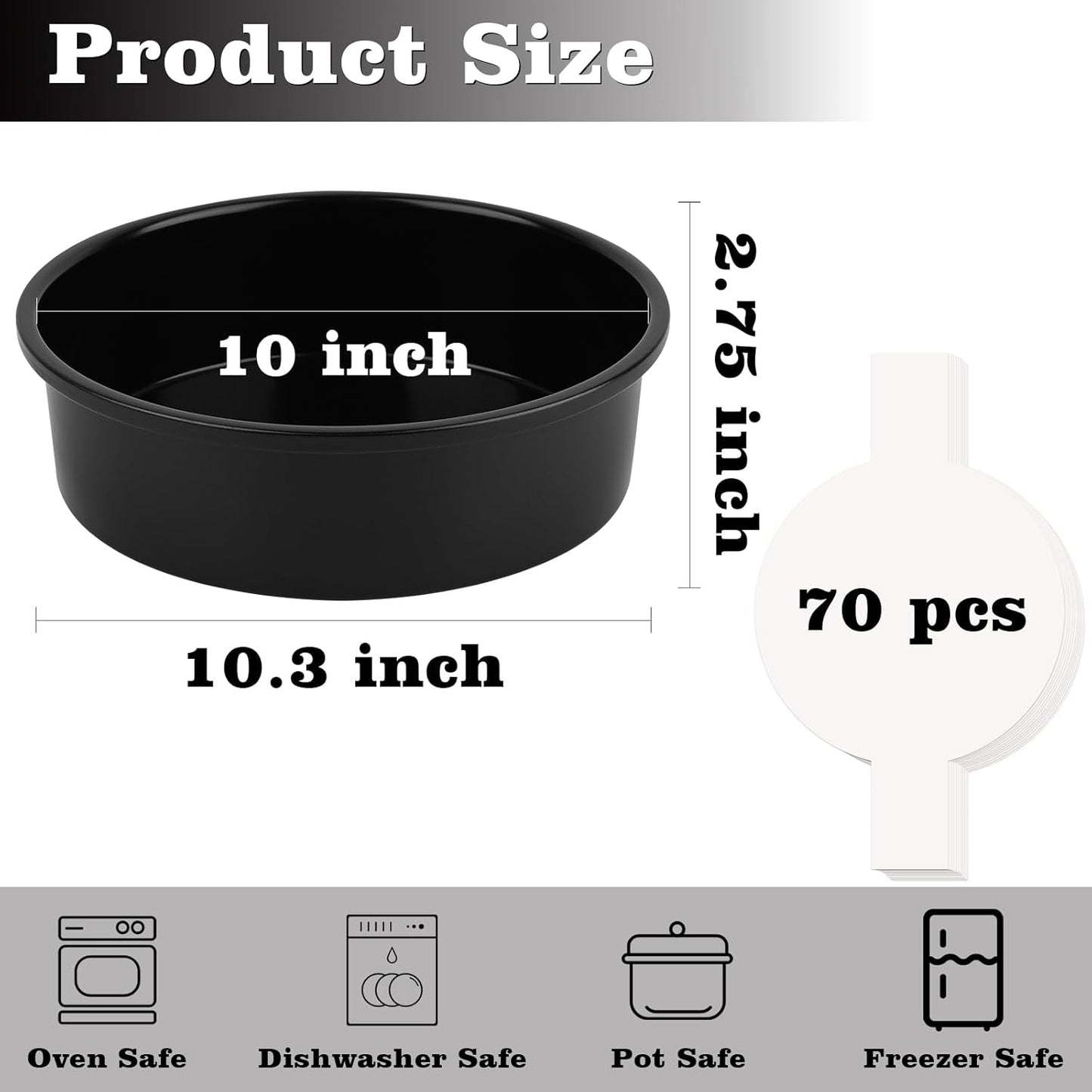 HUAKENER 10 Inch Cake Pan - Set of 2 Round Cake Pans with 70 Pieces Parchment Paper, Non-stick Cake Baking Pans, Dishwasher Safe