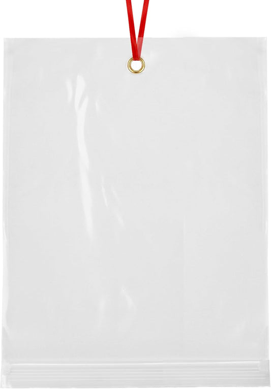 GPI - 10" x 13" Reclosable Zip Bags with Bottom Hang-hole & Pre-inserted 12" Twist-tie. 4 Mil Heavy-duty Resealable Zipper Baggy with Grommet/Metal Eyelet for Hanging (Insert Size 10x11.5) 500 Pack