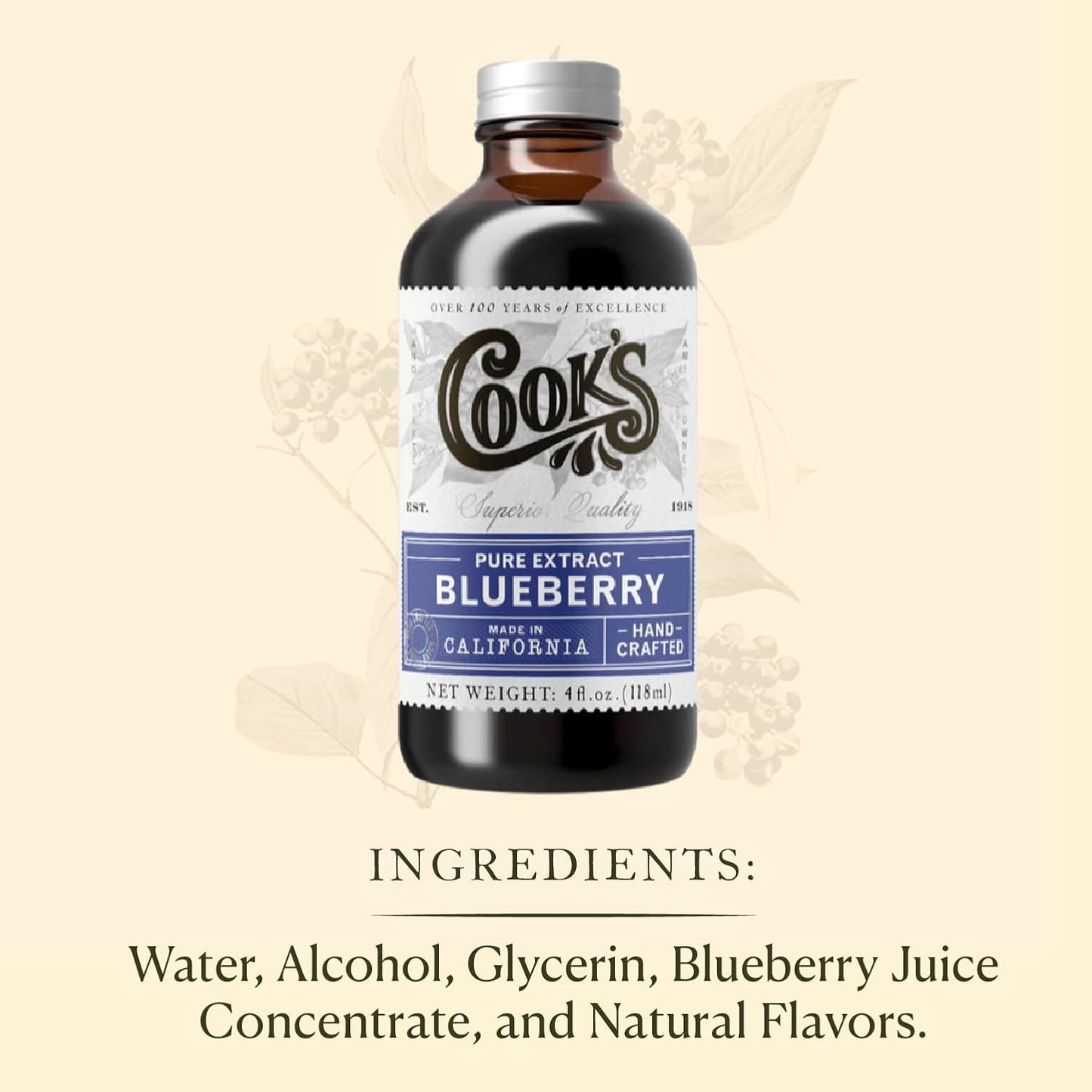 Cook's, Blueberry Extract for Baking, Pies, Jam, Jellies, Candies, Syrup, 4 oz