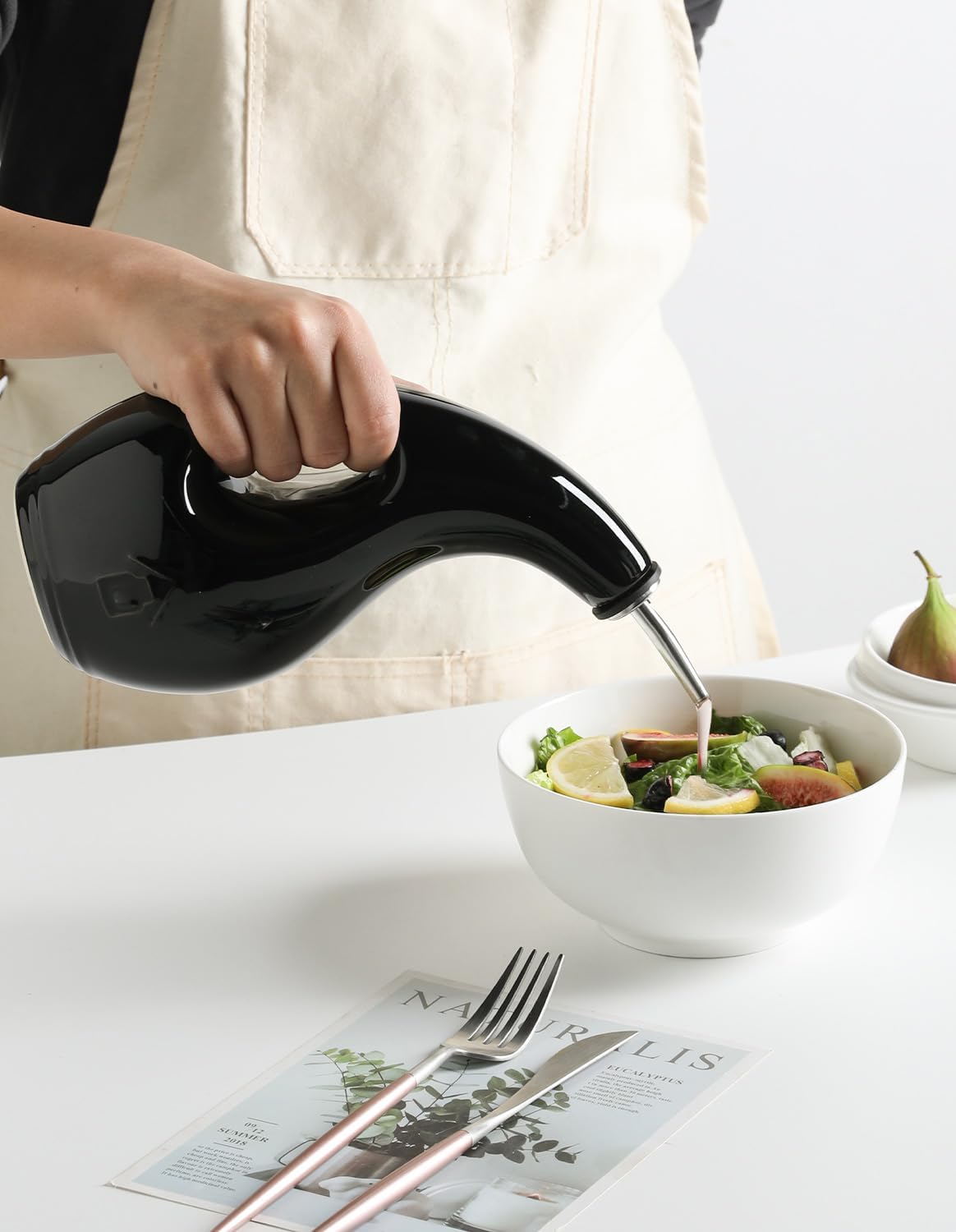 Sweejar Ceramic Olive Oil Dispenser Bottle,24 Oz Opaque Cruet Protects EVOO Oil to Reduce Oxidation, Suitable for Storage Vinegar, Coffee Syrups, Liquids (Black)