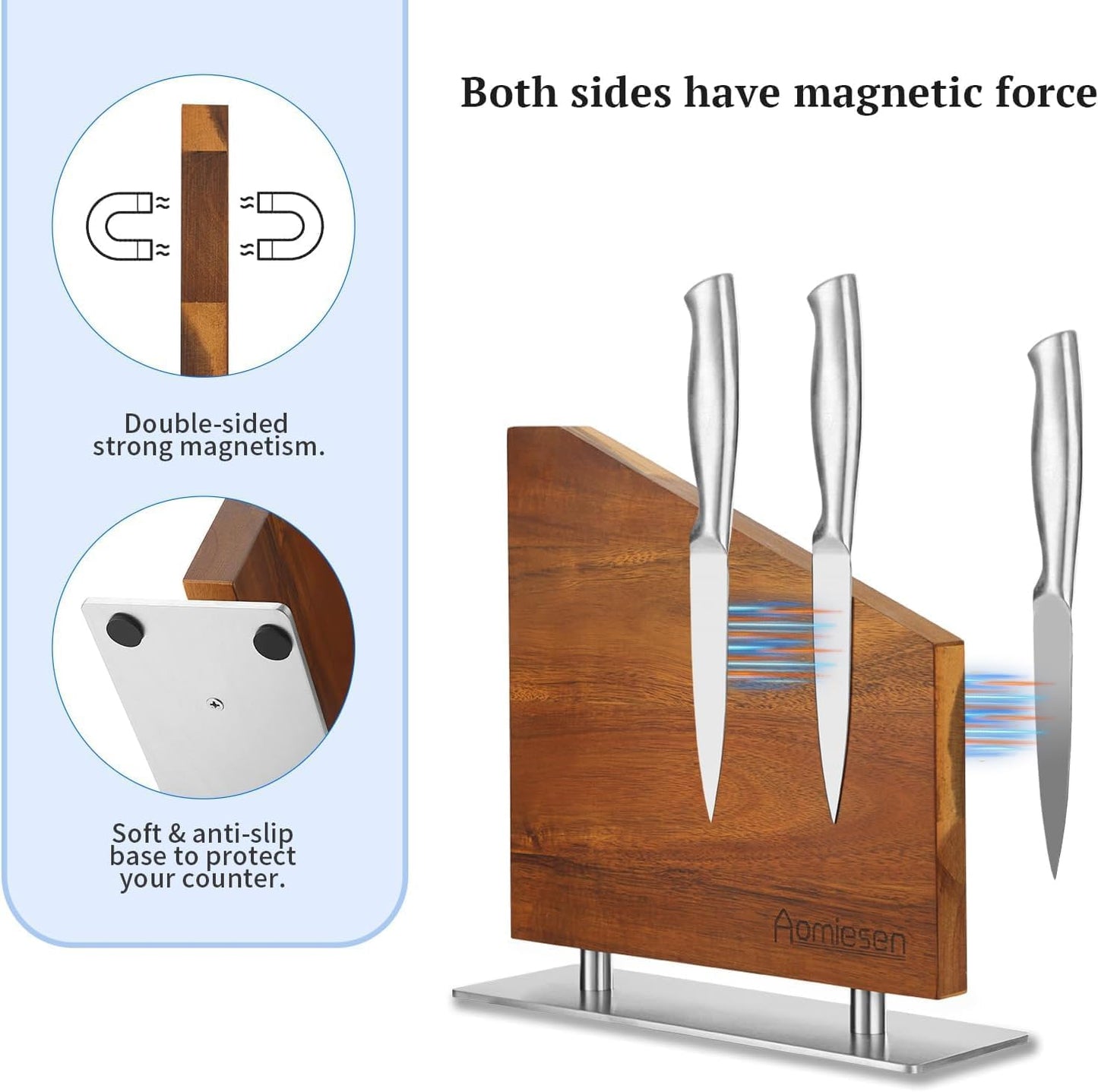 Strong Magnetic Knife Block - Magnetic Knife Holder for Kitchen Organization, Knife Block with Powerful Magnet (Diagonal steel bottom knife block)