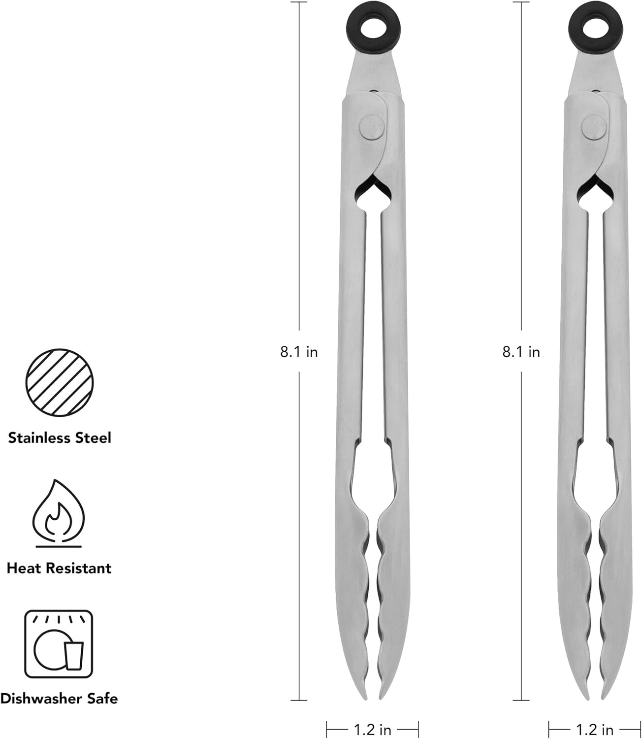 KitchenAid Set of 2 Stainless Steel Tongs with Scalloped Edges Easy Lock Dishwasher Safe Durable and Versatile Silver 7 Inch
