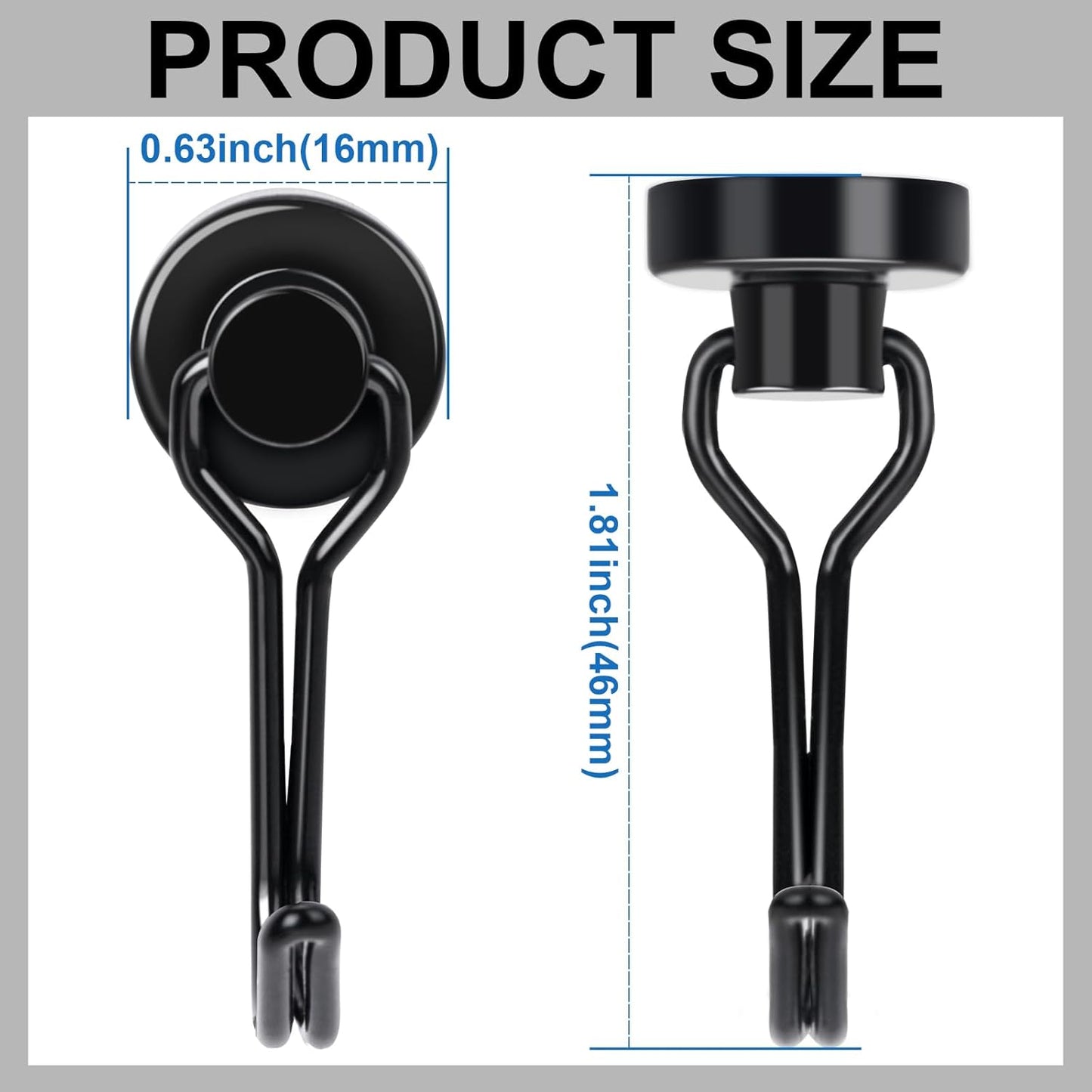 E BAVITE Swivel Swing Magnetic Hooks, 30LB（12pack） Refrigerator Magnet Hook,Strong Neodymium Magnets, Perfect for Refrigerator and Other Surfaces,60mm(2.36in) in Length