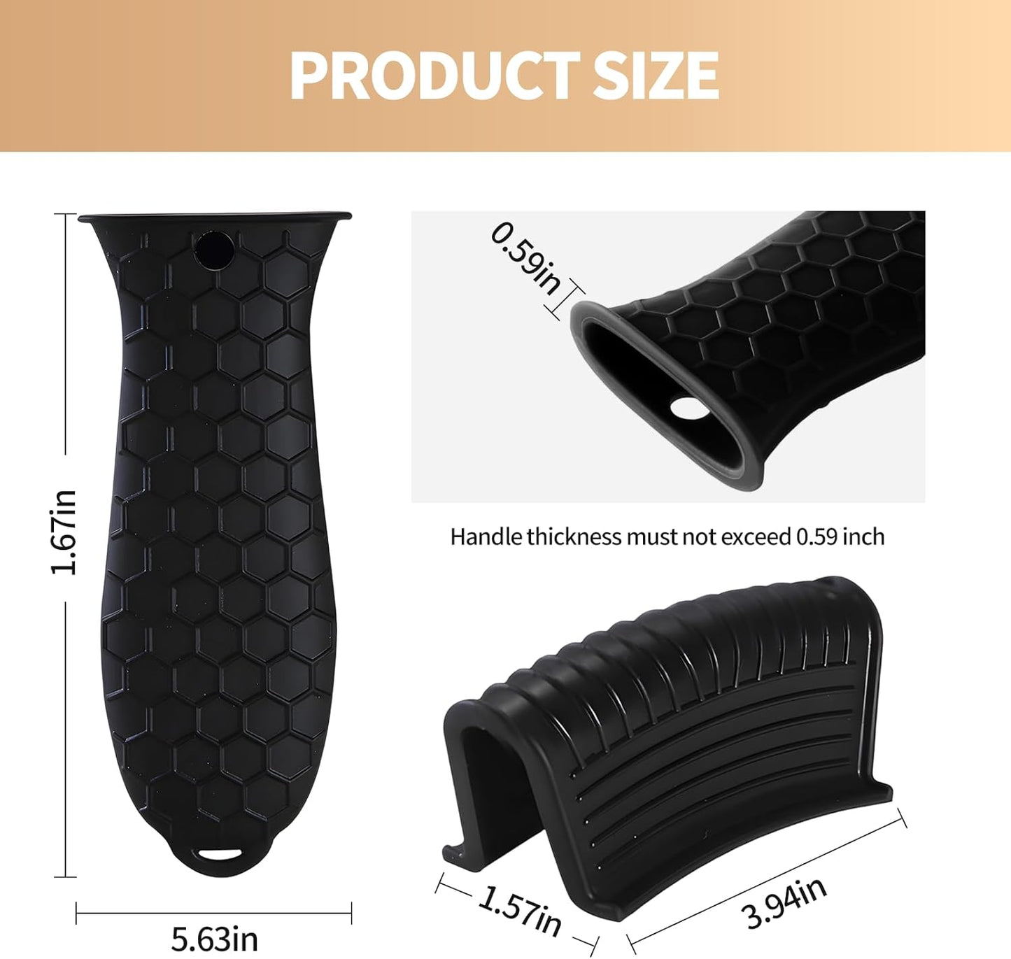 Cast Iron Skillet Handle Covers - 3 Pack Non-Slip Pot Handle Covers Potholder, Heat Resistant Silicone Pan Handle Sleeve for Cast Iron Skillet Metal Pan (Black)