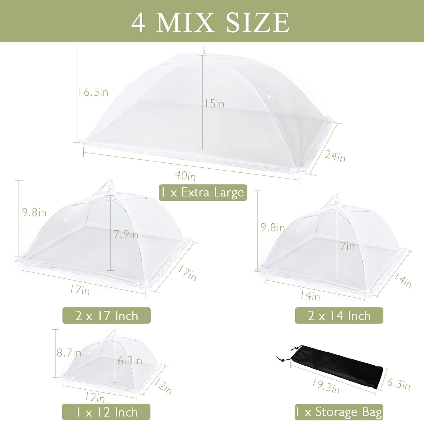 7Pack Various Size (40x24*1,17x17*2,14x14*2,12x12*2) Pop-up Food Tents Food Covers for Outside Mesh to Keep Bugs away,Reusable Collapsible Food Nets for Picnic Party BBQ Wedding Fruit