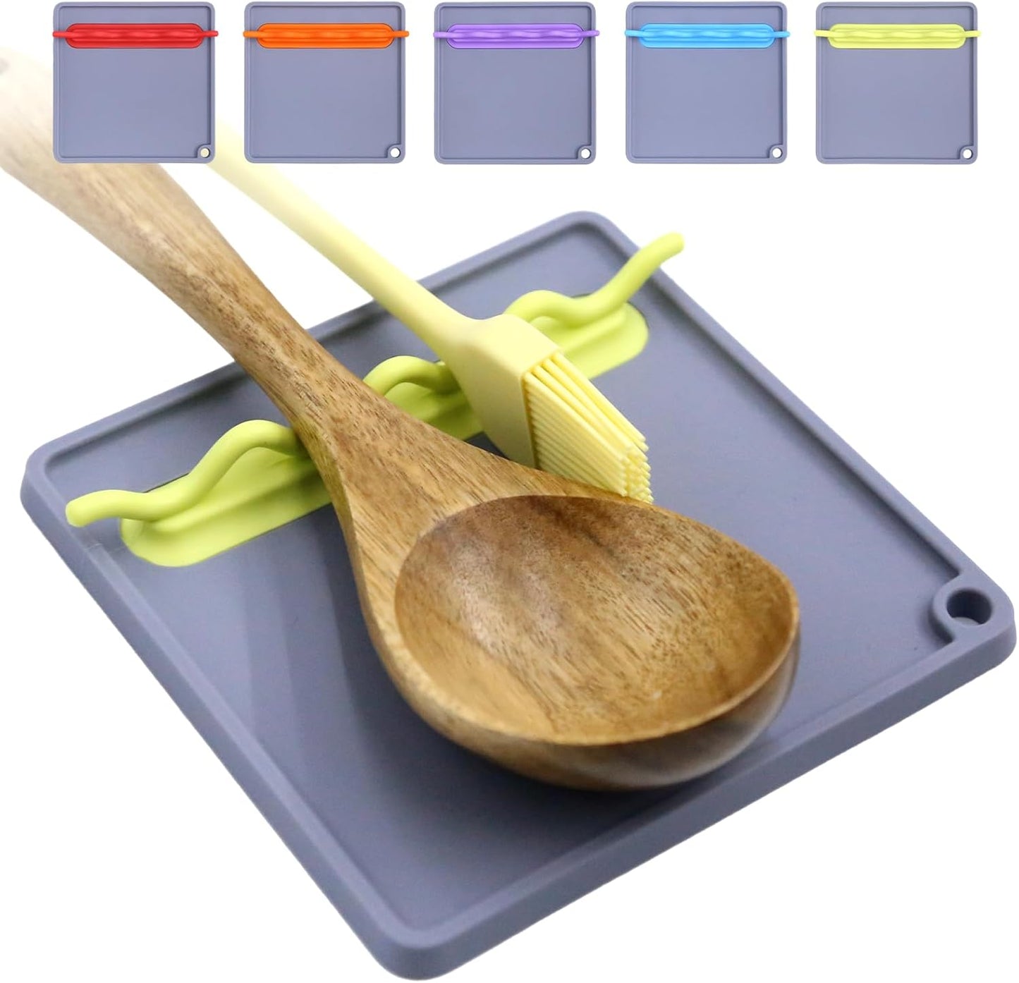 Silicone Spoon Rest for Stove Top, Heat-Resistant & BPA-Free, Non-Slip Kitchen Spoon Holder for Stove, Gray + Yellow Plum