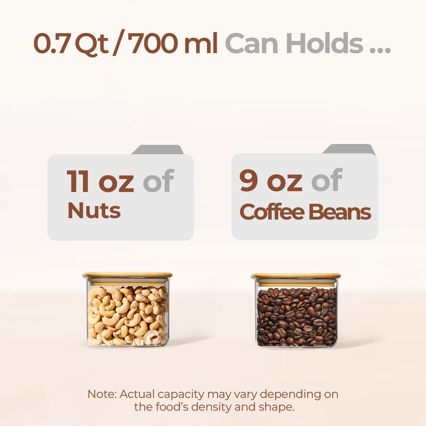 ComSaf 0.7 Qt Rectangle Glass Storage Containers with Lids, Glass Jars with Bamboo Lids, Clear Food Jar, Sugar Coffee Containers, Small Pantry Storage Container for Tea Candy Nuts Spices Oat