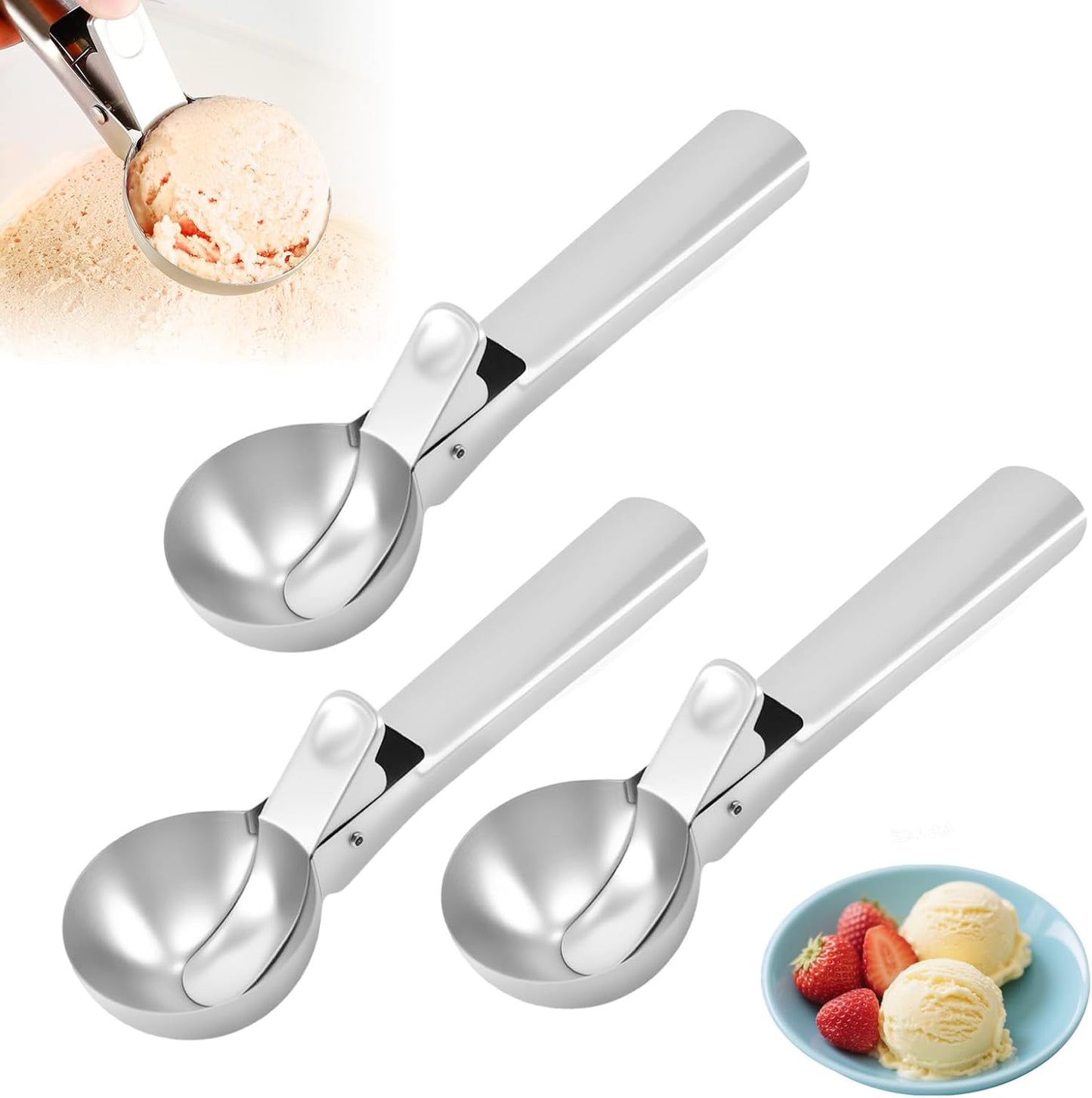 Ice Cream Scoop, 2025 New Heavy Duty Aluminum Scoop, Nonstick Gelato Scoop for Dessert Shop, Ergonomic Handle Metal Ice Cream Scoop for Home Use (3)