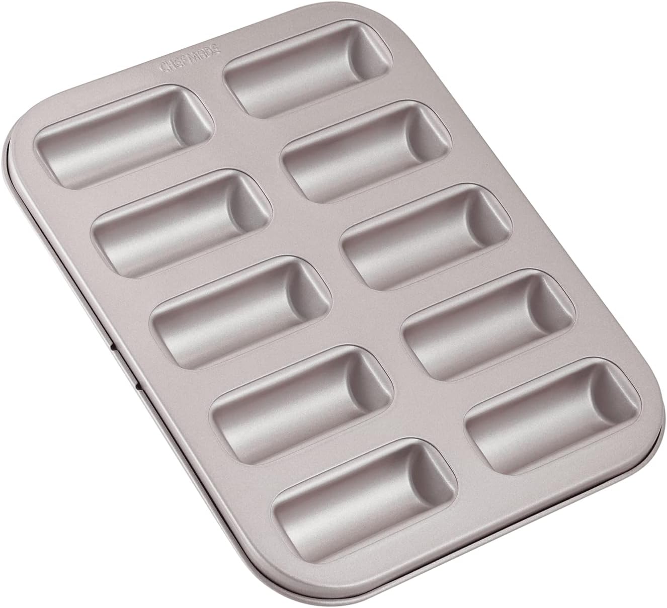 CHEFMADE Financier Cake Pan, 10-Cavity Non-Stick Rectangle Muffin Pan Biscuits Cookies Bakeware for Oven Baking (Champagne Gold)