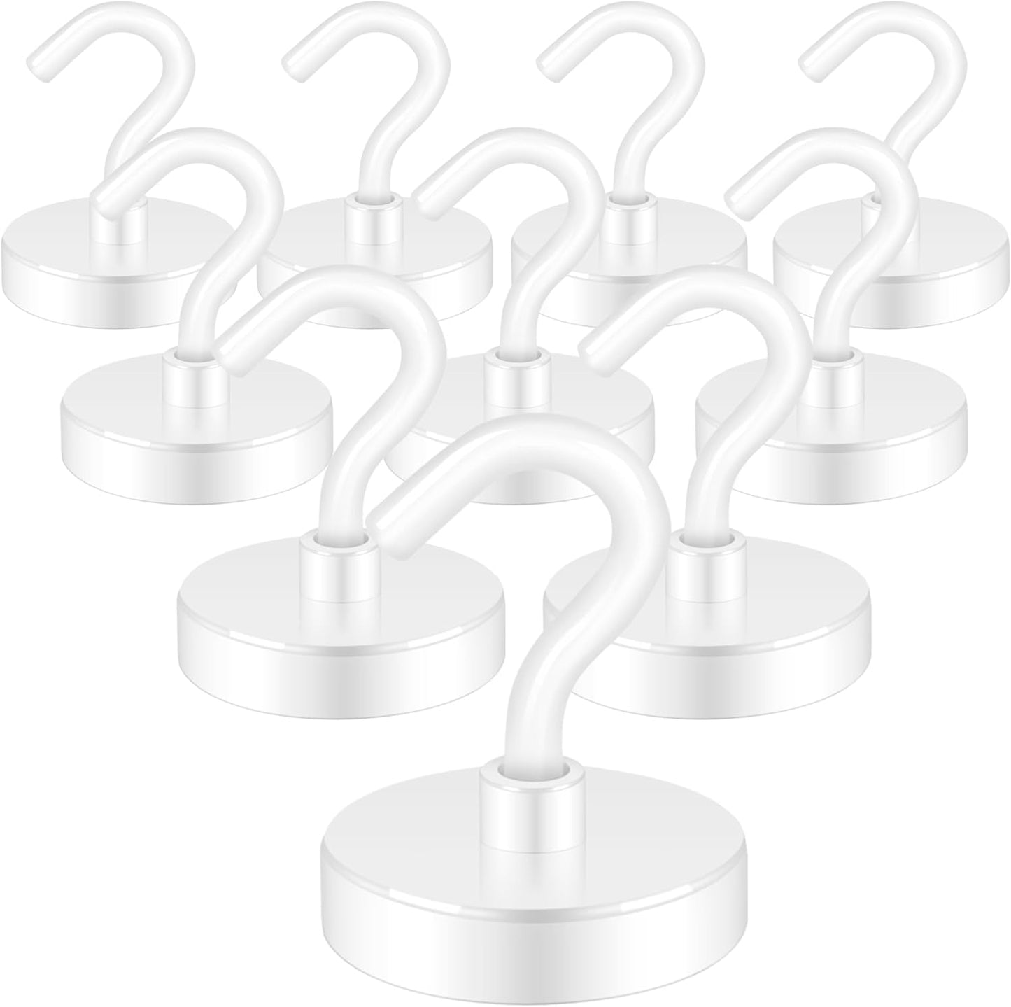 Neosmuk Magnetic Hooks Heavy Duty,Strong Magnet with Hook for Fridge, Super Neodymium Extra Strength Industrial Hooks for Hanging, Magnetic Hanger for Toolbox, Cruise, Grill(White,10 Pack)