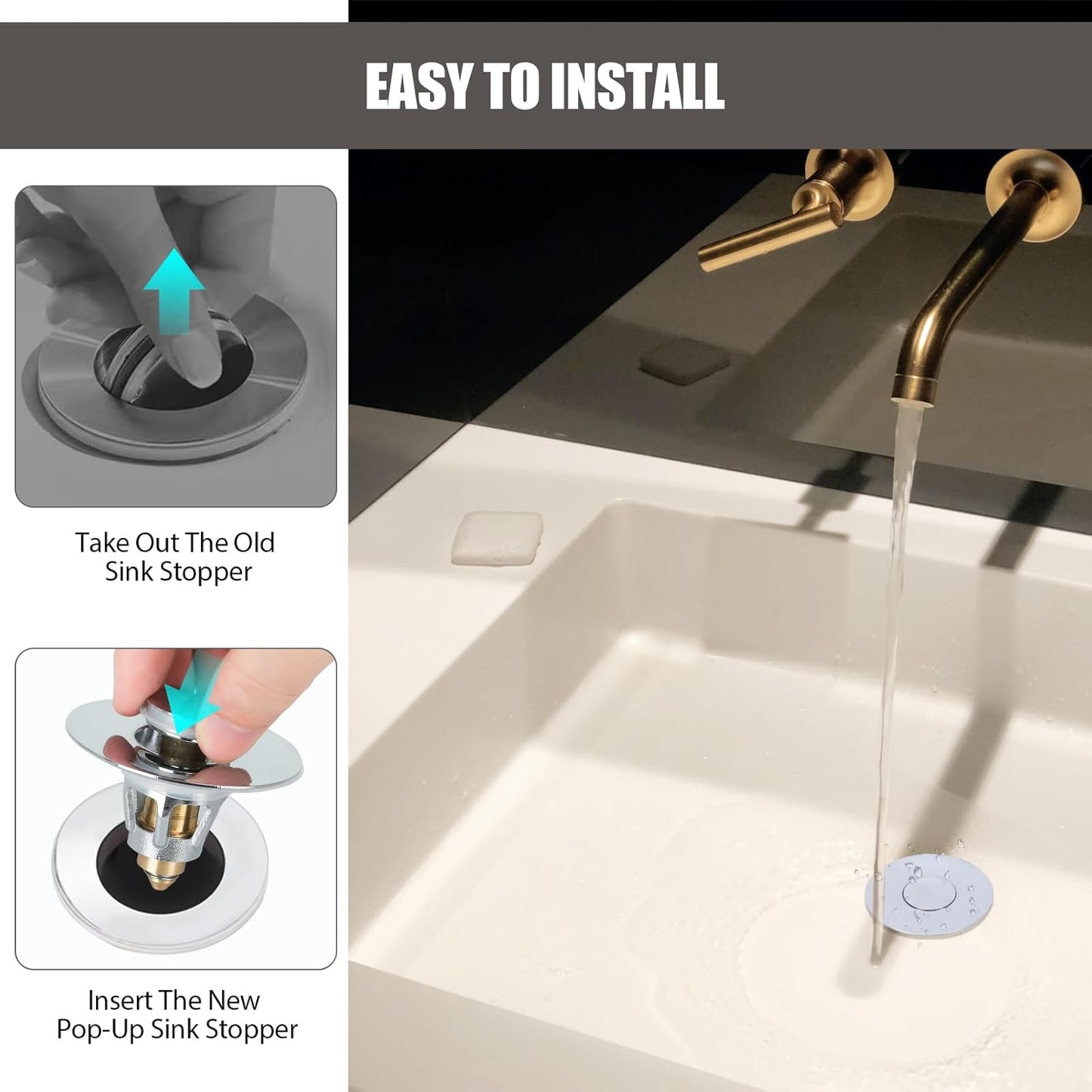 Three colors Bathroom Sink Stopper,Pop Up Drain Stopper with Bullet Core Push Type,Anti-Clogging Strainer Stopper Plug with Filter Basket for 1.1-1.5",(Silver,1PCS)