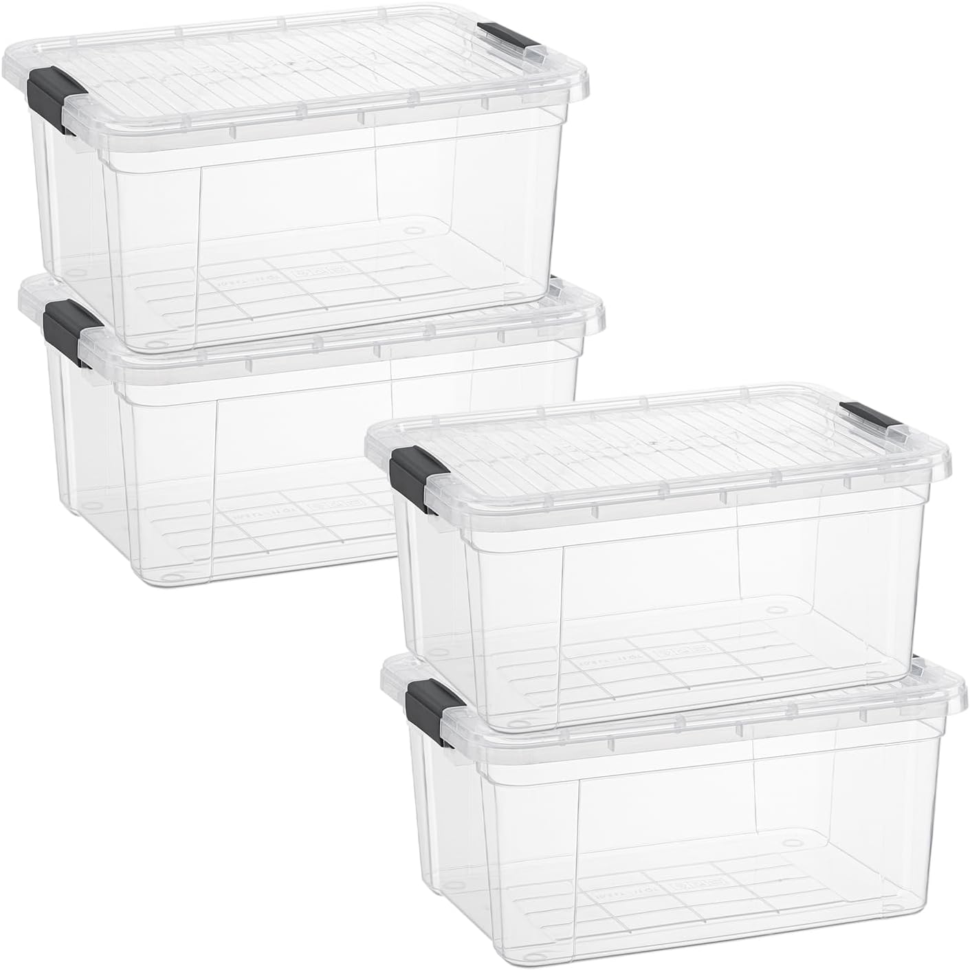 Superio Clear Storage Boxes with Lids, 2 Quart Plastic Container Bins for Organizing, Stackable Crates, BPA Free, Non Toxic, Odor Free, Organizers for Home, Office and Dorm, 4 Pack