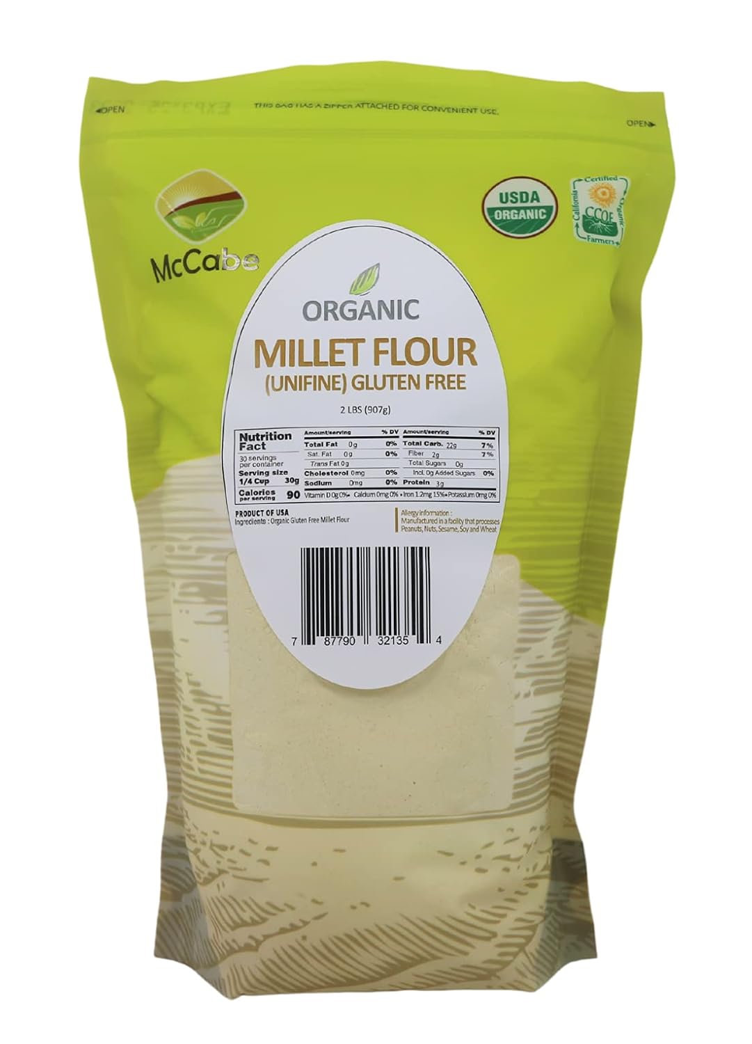 McCabe Organic Millet Flour - Millet Flour Organic | Rich with Fiber & Minerals | USDA and CCOF Certified | Product of USA | 2Lbs Pack of 3