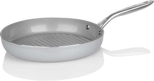 TECHEF - CeraTerra Collection, 12" Ceramic Nonstick Grill Pan (PTFE, PFAS, and PFOA Free), Made in Korea (12-in Grill Pan)