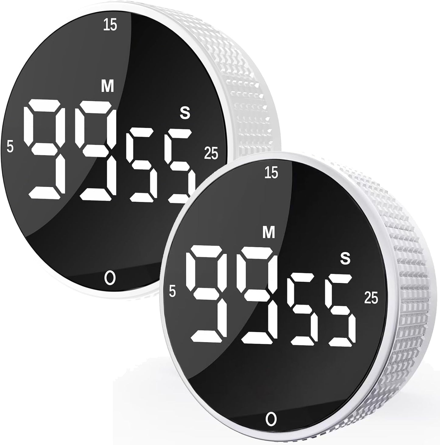 Upgrade Digital Kitchen Timer - 2 Pack Magnetic Countdown Countup Visual Pomodoro Timer with Large LED Display, 3-Preset Times, 3 Volume Levels, Ideal for Cooking, Baking and Fitness (2, White)