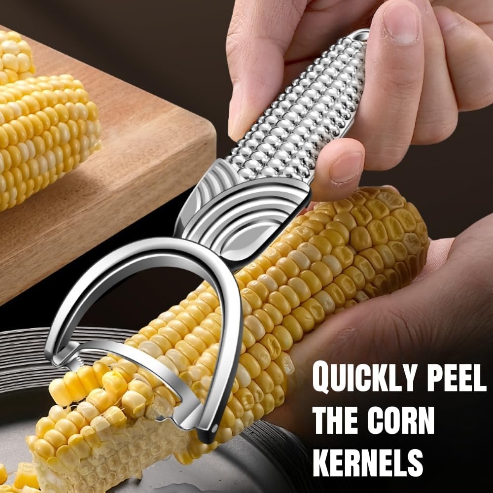 Corn Prep Peeler with sharp stainless steel blade, corn shaped non-slip handle made of aluminum alloy material, comfortable grip and light weight