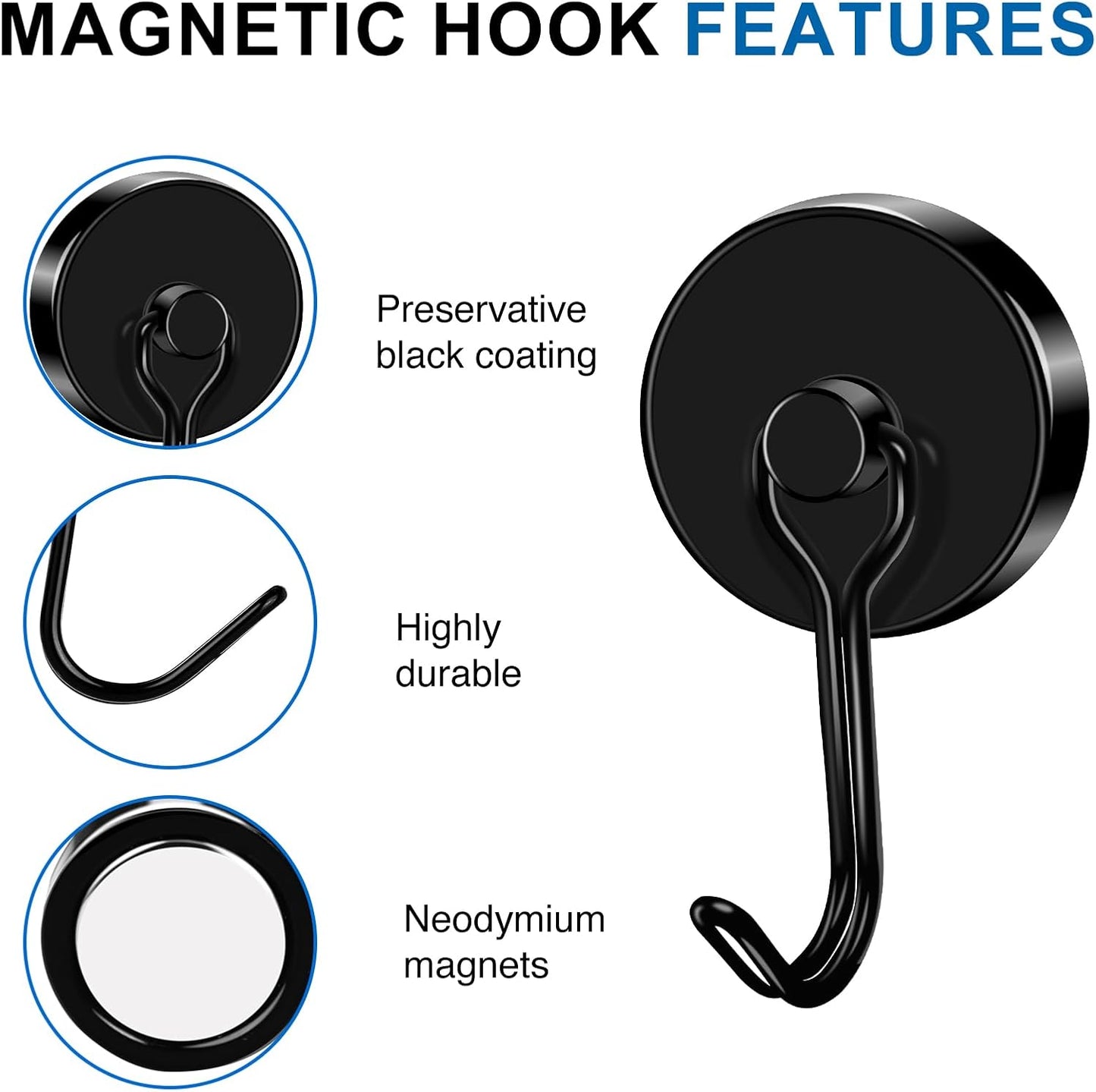 LOVIMAG Hooks, 110lbs+ Magnetic Magnet Hook 2025 Cruise Cabin Ship Essentials Heavy Duty Strong Refrigerator Fridge Hanging for Classroom Beach Vacation Kitchen Grills Home Mug Hanger (6 Pack), Black