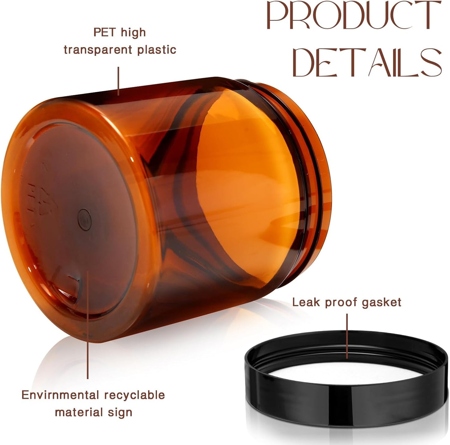 SATINIOR 6 Pack 8 oz Plastic Jars Containers with Lids Wide-mouth Refillable Leakproof Reusable Round Empty Jars for Travel Cosmetic Dry Food Spice Cookie Candy Home Kitchen Organizing(Amber)