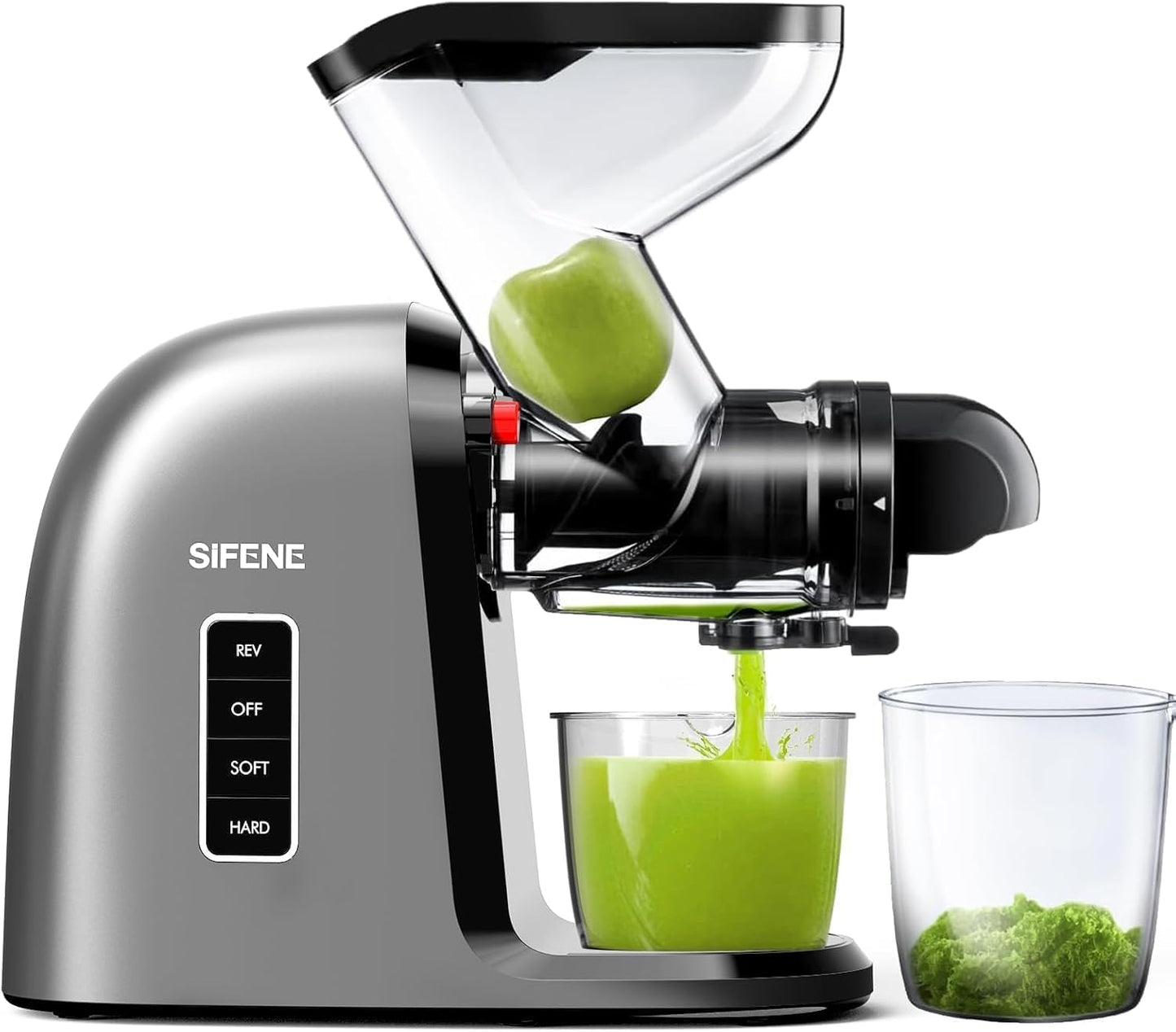 SiFENE Cold Press Juicer Machine, Wide 3.2-Inch Dual Feed Chute, Slow Masticating Juicer for Whole Large Fruits Vegetables, Easy Clean, Non-BPA (Gray)