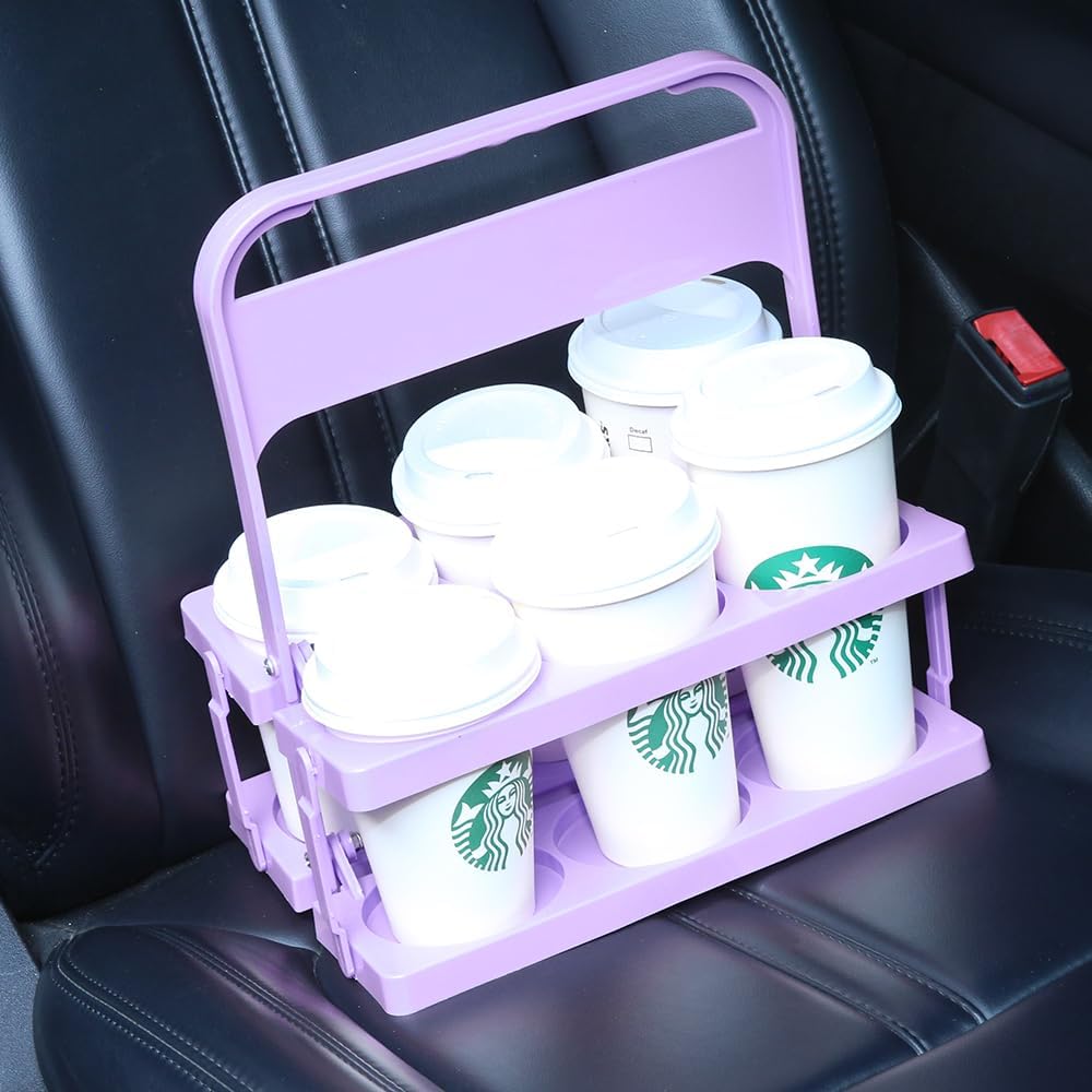 Musbus Reusable Drink Carrier with Handle for Doordash, Grubhub, Portable Cup/Coffee Holder Accessories for Delivery, Foldable Drinks Caddy with Tray, Car Durable Plastic Festive Bottle, Vacation
