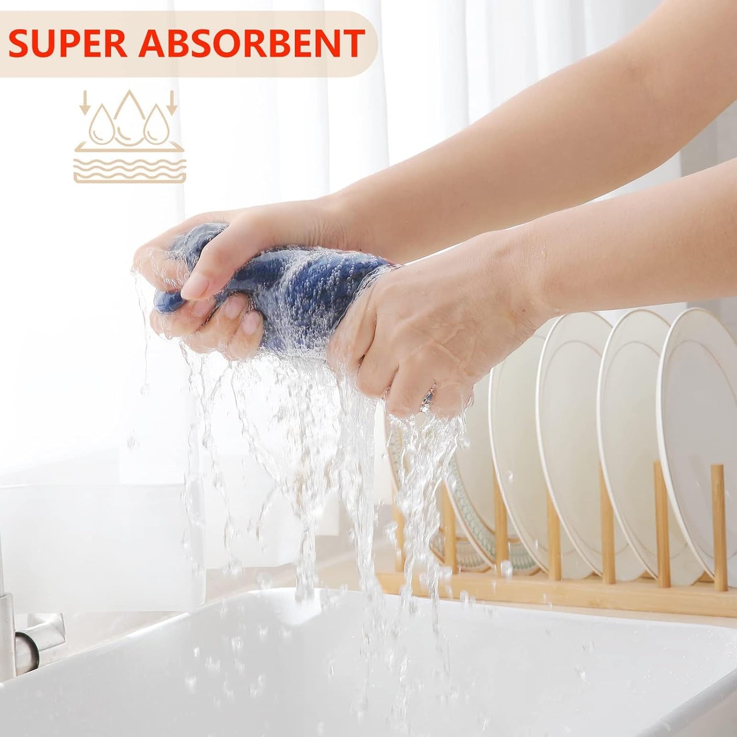 Homaxy 100% Cotton Waffle Weave Kitchen Dish Cloths, Ultra Soft Absorbent Quick Drying Dish Towels, 12 x 12 Inches, 24-Pack, Navy Blue