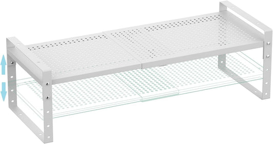 Expandable Shoe Rack Stackable Metal Pantry Storage Shelves Stand Adjustable Height Cabinet Shelf Organizer Racks Spice Shelving(1PACK/WHITE,MEDIUM)