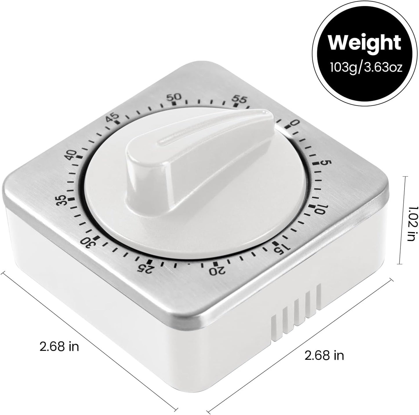 Kitchen Timers for Cooking, Chef Cooking Timer Clock with Loud Alarm,100% Mechanical Desk Timer - No Batteries Required - Magnetic Backing, Exquisite Stainless Steel Body - Countdown Reminder Magnetic